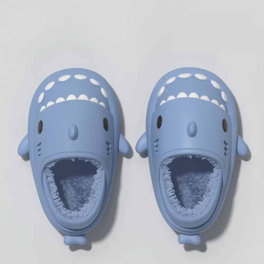 Plush Shark Winter House Slippers with Soft Rubber Soles