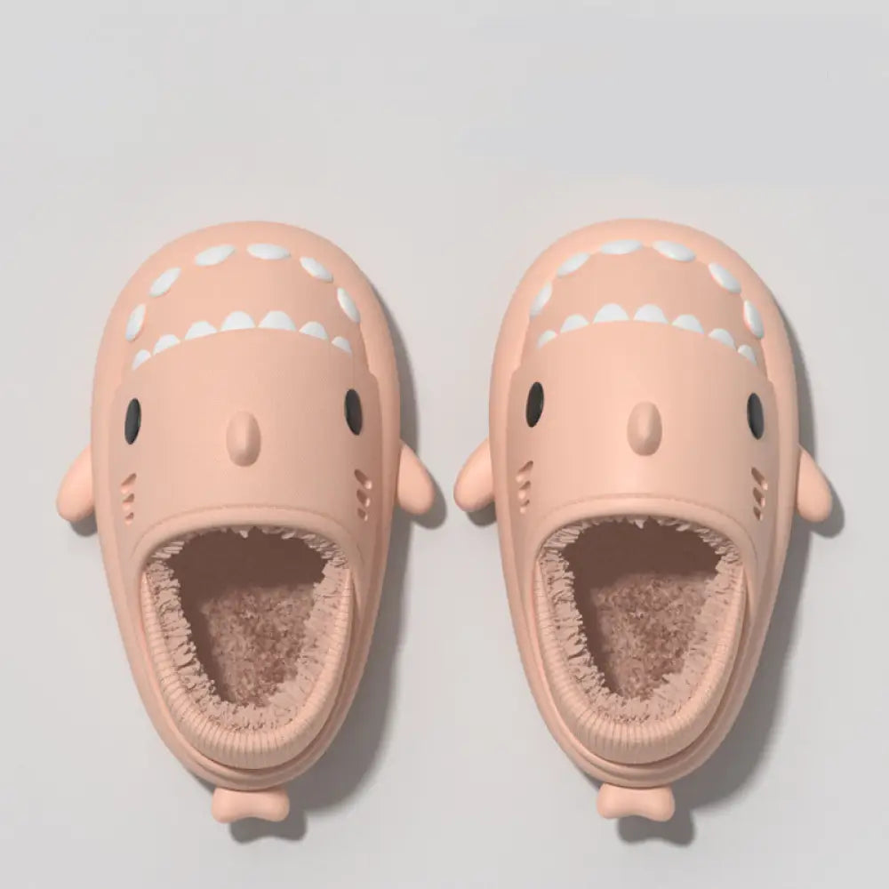 Plush Shark Winter House Slippers with Soft Rubber Soles