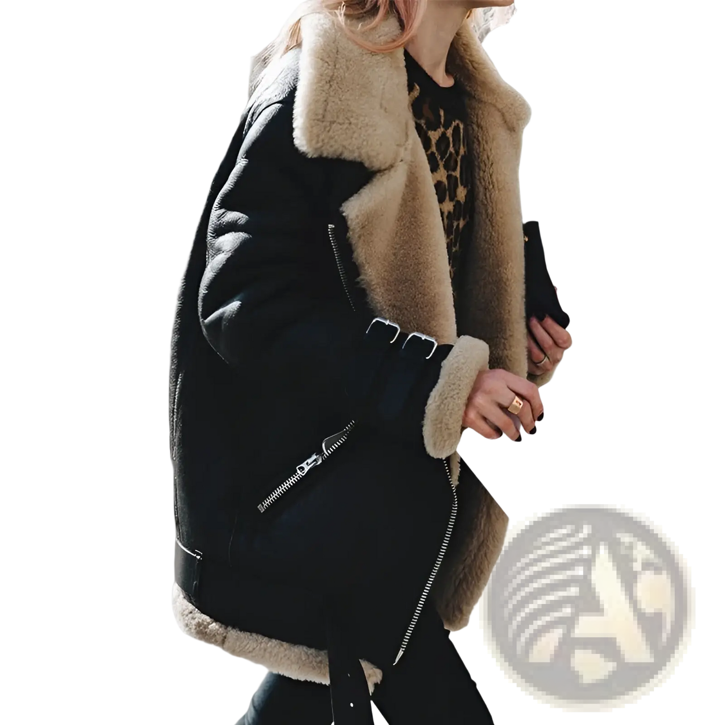 Shearling Lined Suede Bomber Jacket with Leather Trim
