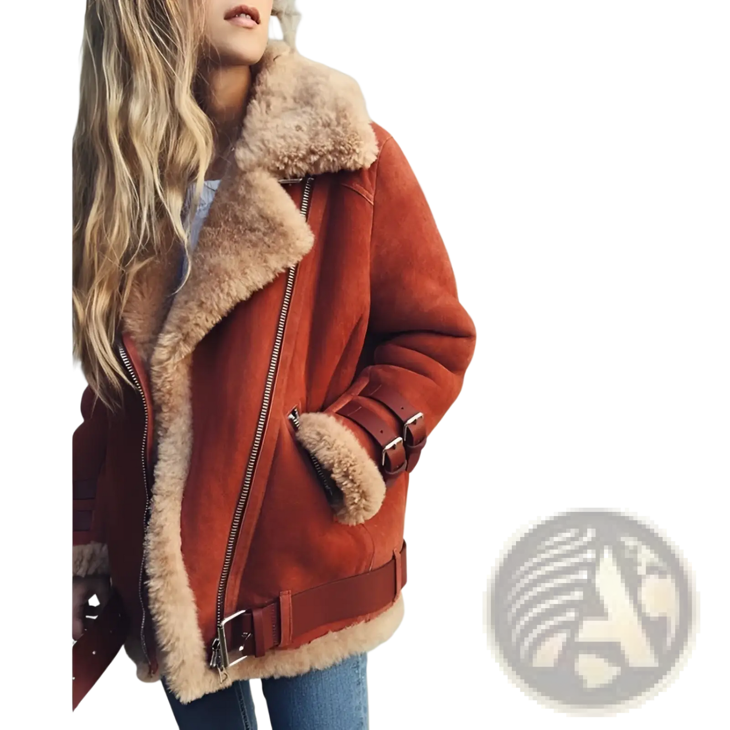 Shearling Lined Suede Bomber Jacket with Leather Trim