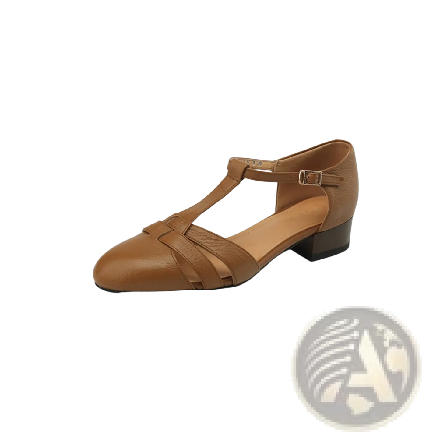 Sheepskin Leather T-strap Low Block Heel Sandals