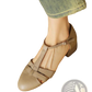 Sheepskin Leather T-strap Low Block Heel Sandals