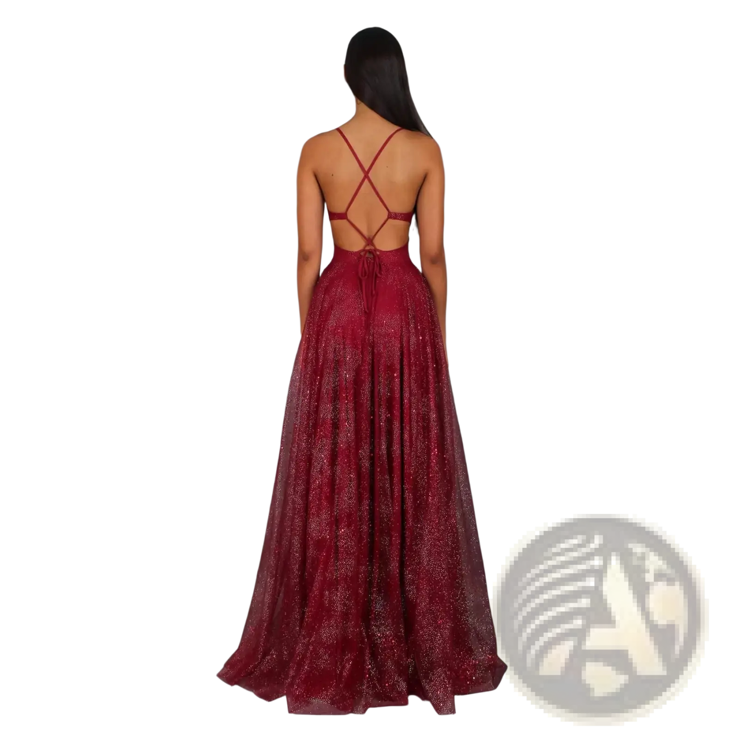 Shimmering v Neck High Slit Maxi Evening Gown