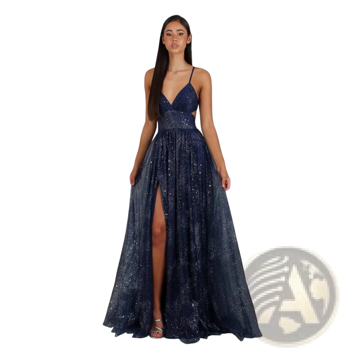 Shimmering v Neck High Slit Maxi Evening Gown