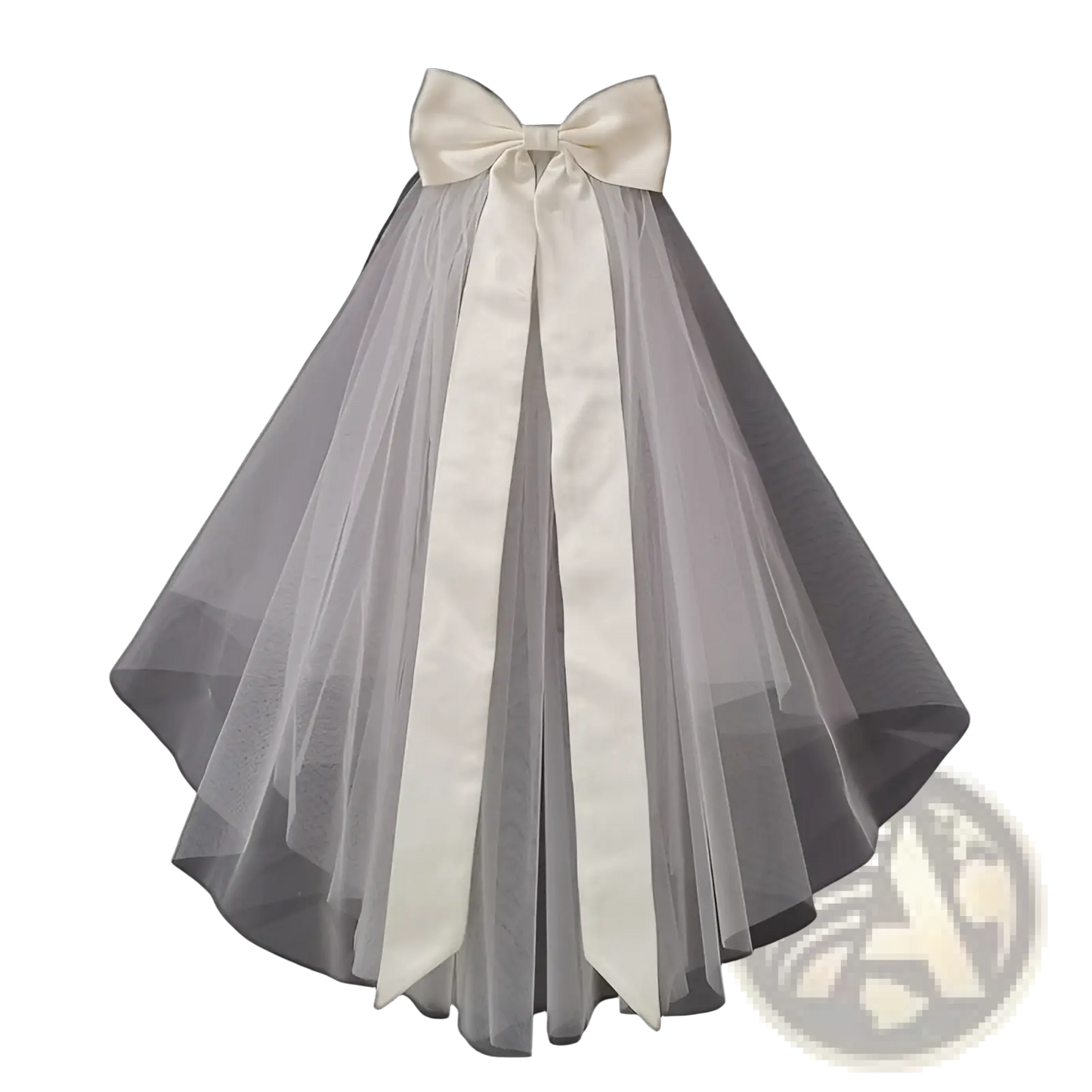 Short Bridal Veil with Satin Bow and Silver Hair Comb