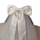 Short Bridal Veil with Satin Bow and Silver Hair Comb