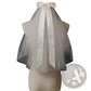 Short Bridal Veil with Satin Bow and Silver Hair Comb