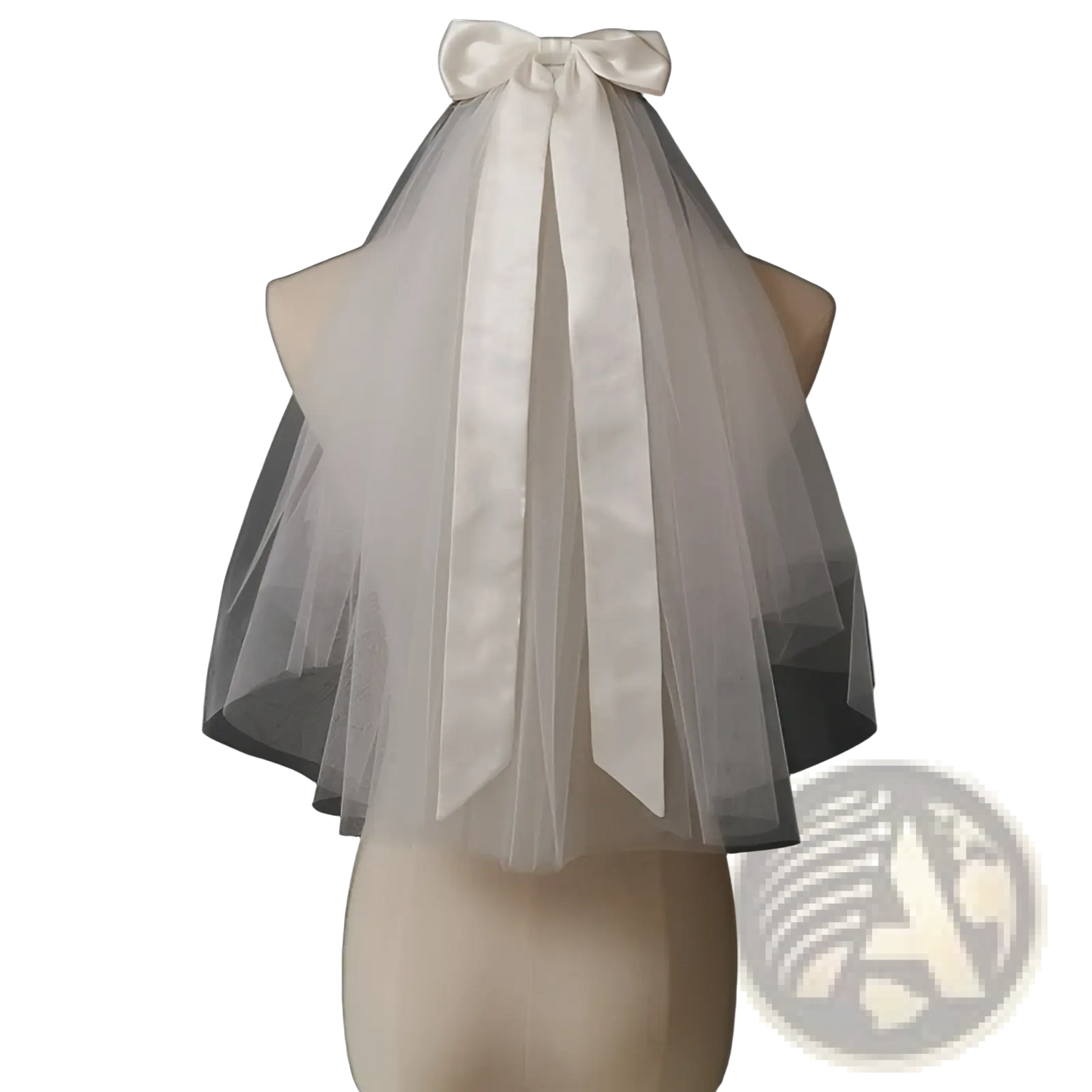 Short Bridal Veil with Satin Bow and Silver Hair Comb