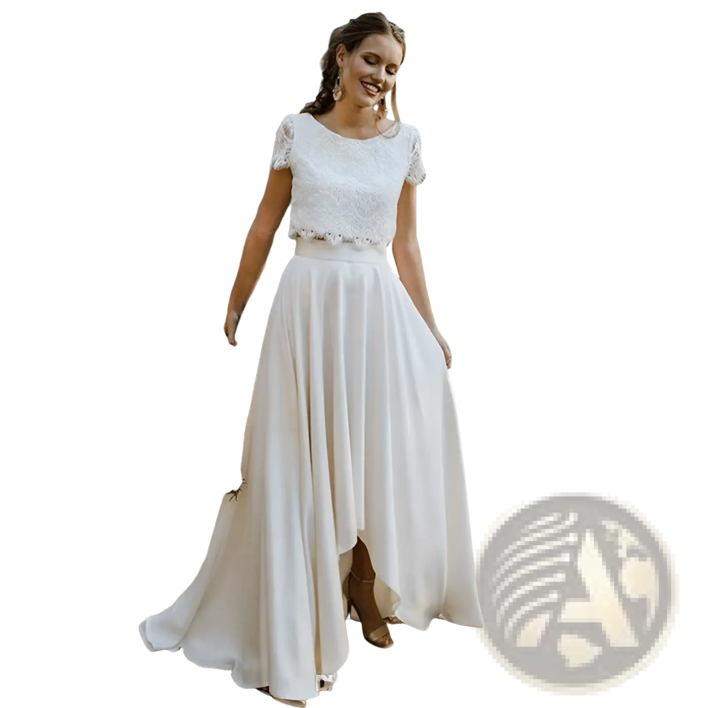 Short Sleeve Jewel Neck Lace Wedding Dress