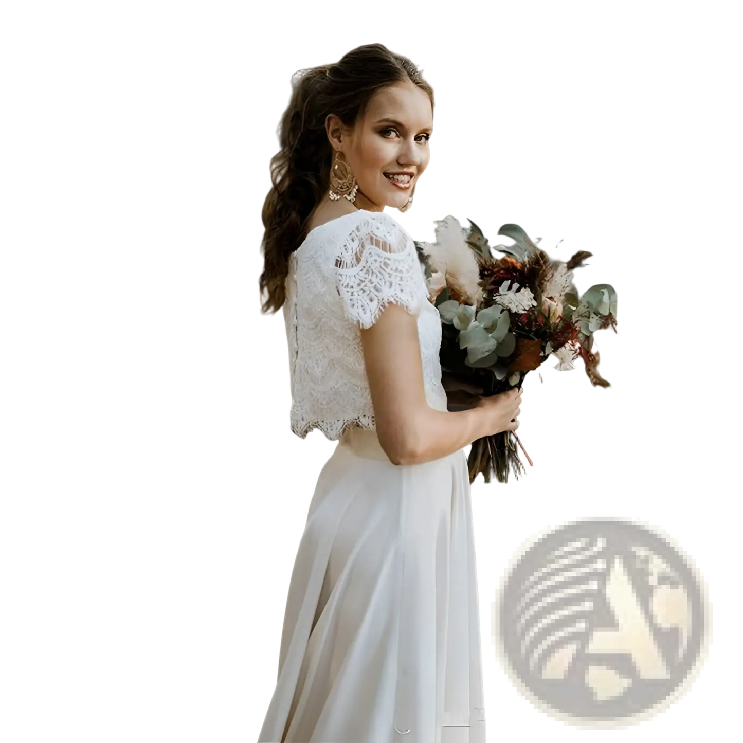 Short Sleeve Jewel Neck Lace Wedding Dress