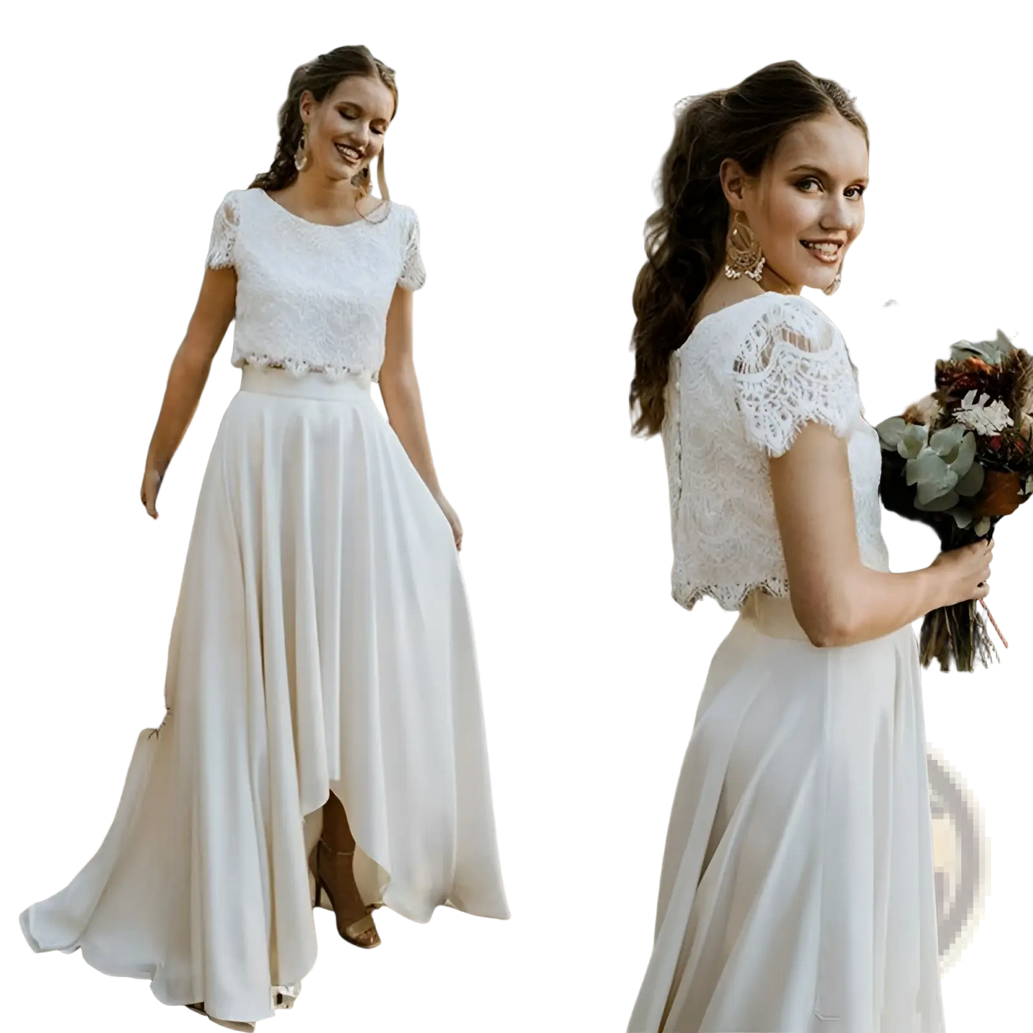Short Sleeve Jewel Neck Lace Wedding Dress