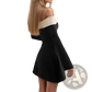 Off the Shoulder Contrast Mini Dress with Flared Sleeves