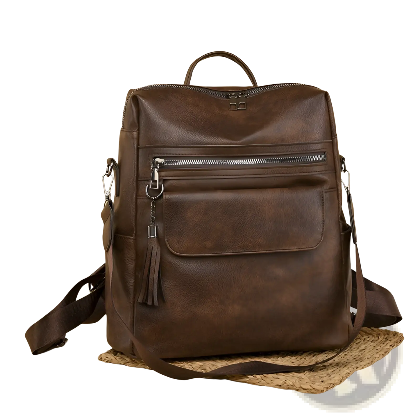 One Shoulder Cream Faux Leather Backpack 35cm