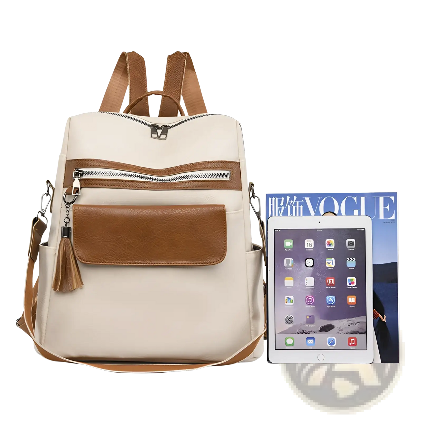 One Shoulder Cream Faux Leather Backpack 35cm