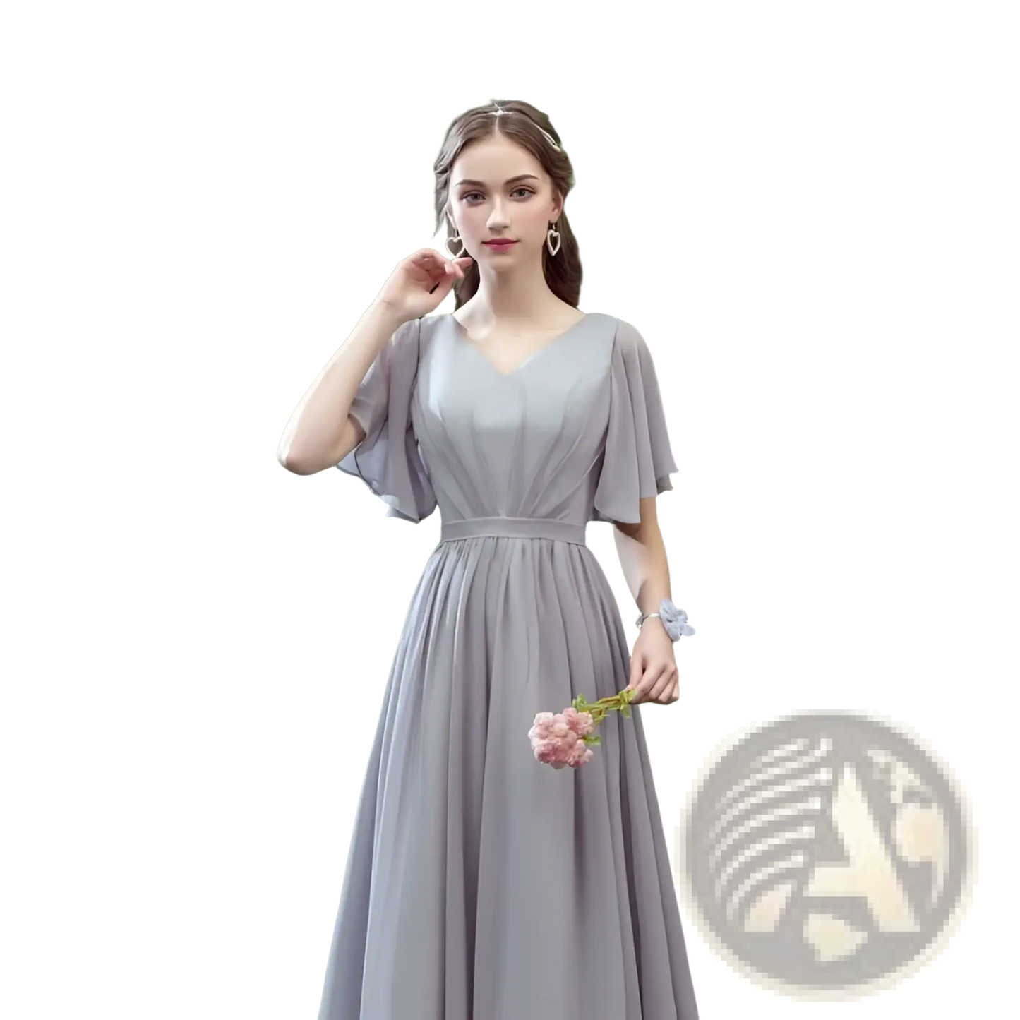Off-the-shoulder Gray Chiffon Floor Length Bridesmaid Gown