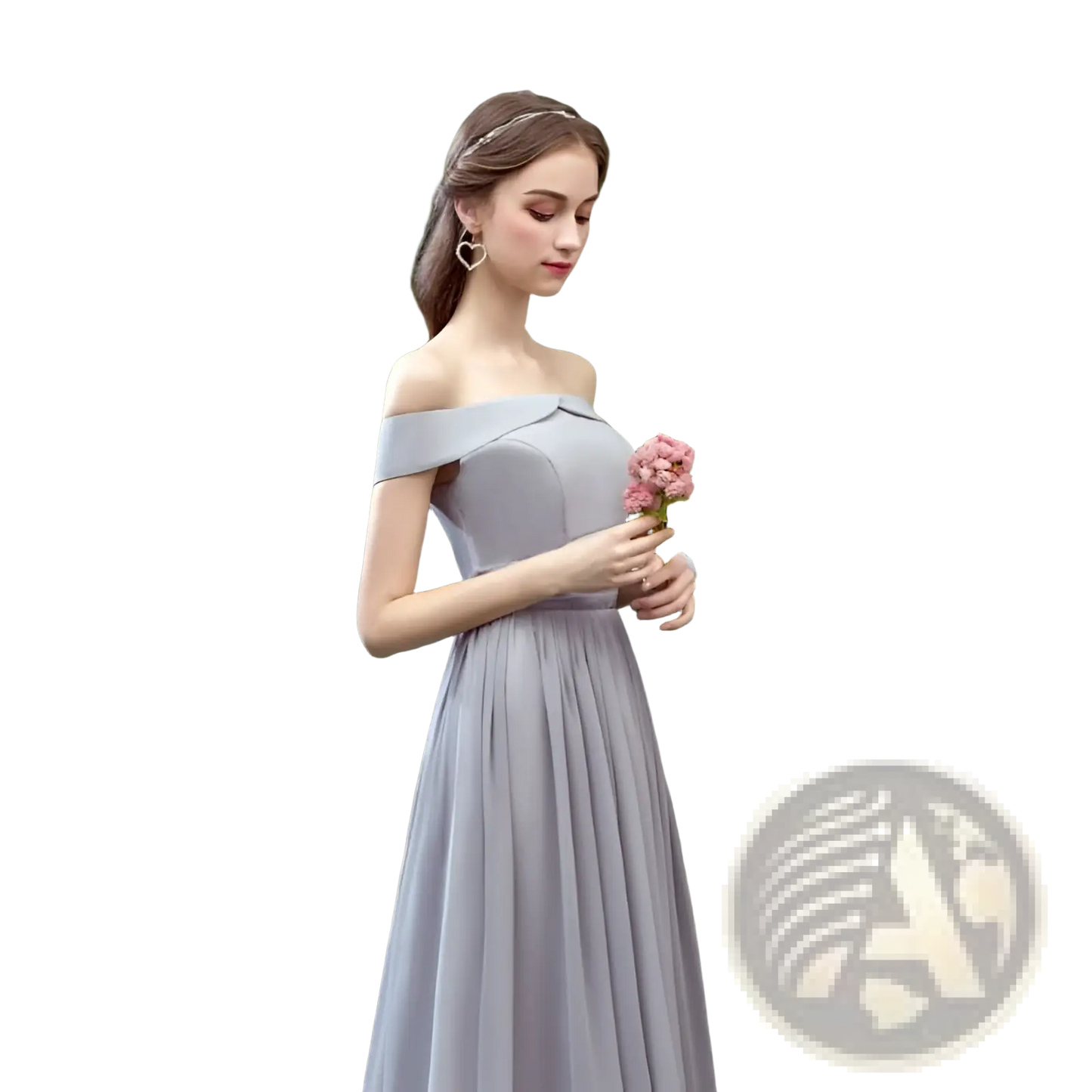 Off-the-shoulder Gray Chiffon Floor Length Bridesmaid Gown
