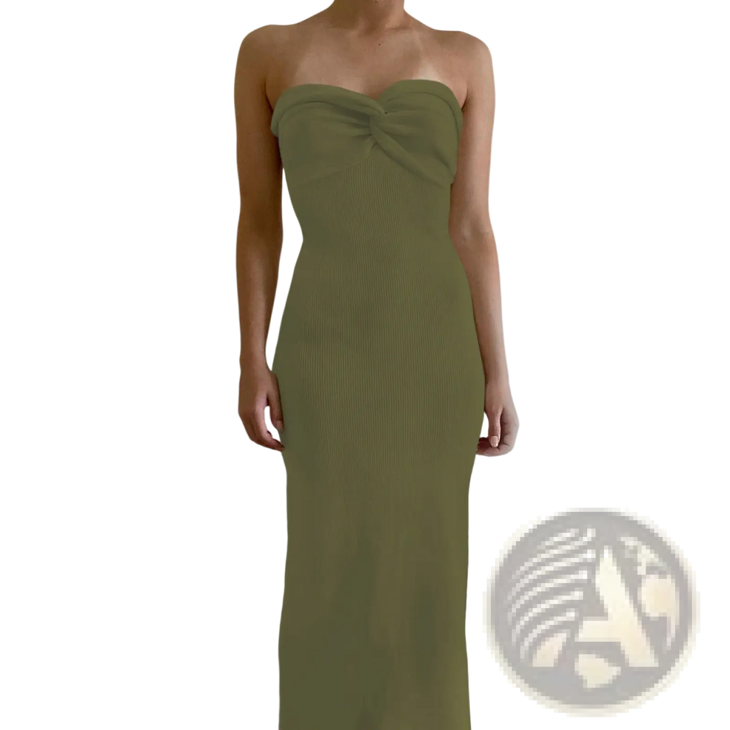 Off Shoulder Knotted Ribbed Knit Midi Dress