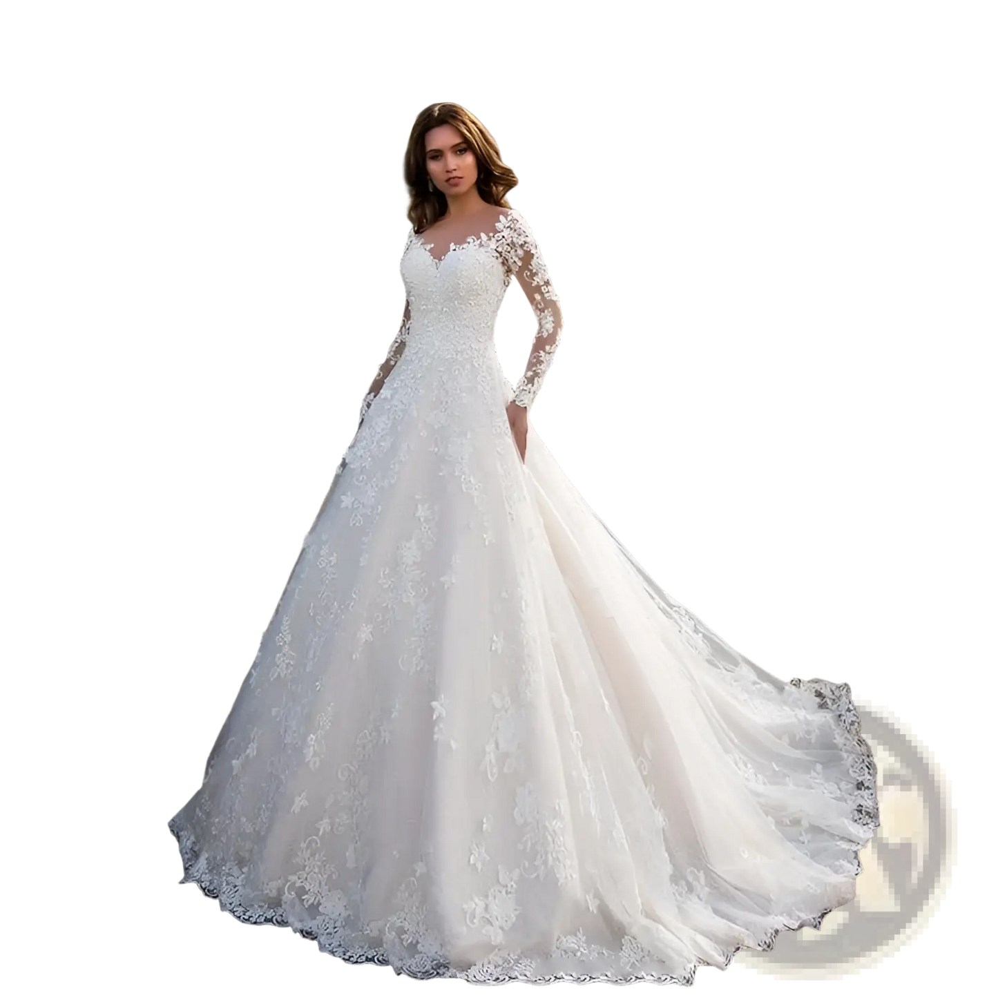 Off Shoulder Lace Long Sleeve Bridal Wedding Gown
