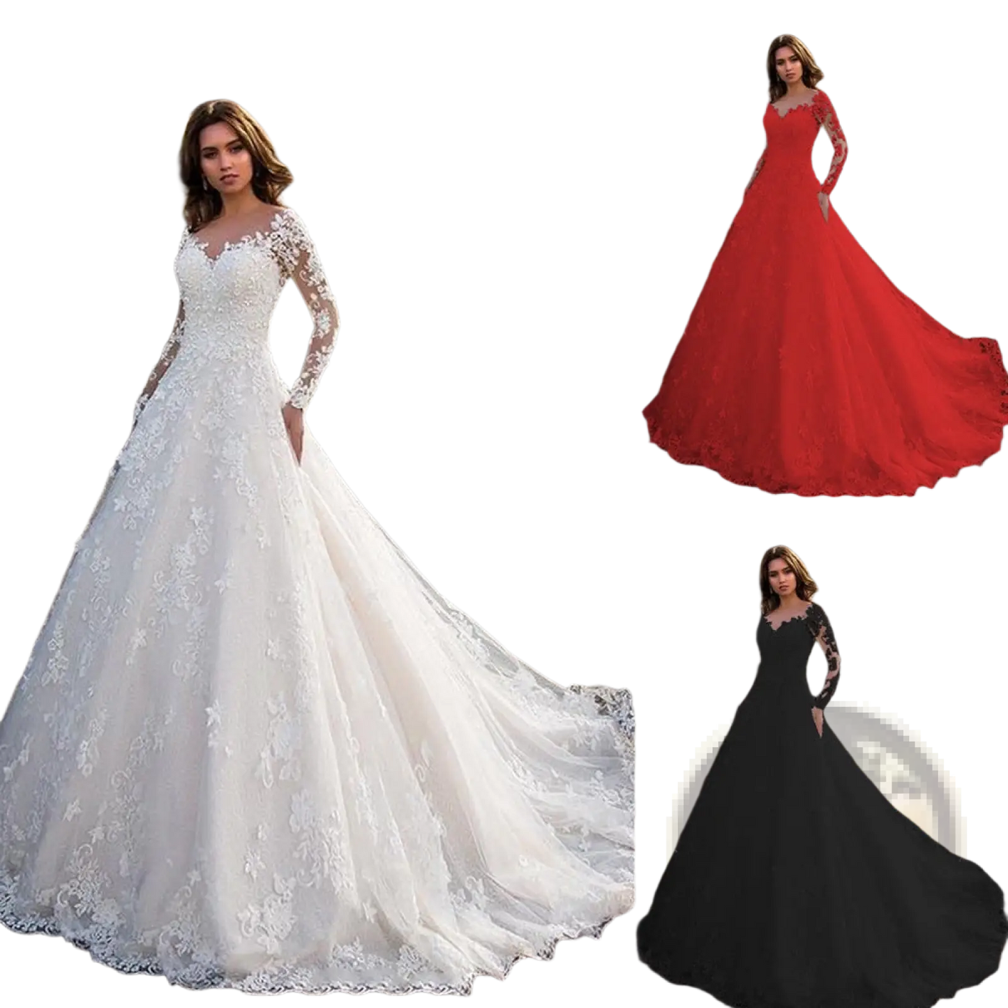 Off Shoulder Lace Long Sleeve Bridal Wedding Gown