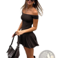 Off-the-shoulder Ruffled Mini Dress with Belted Waist