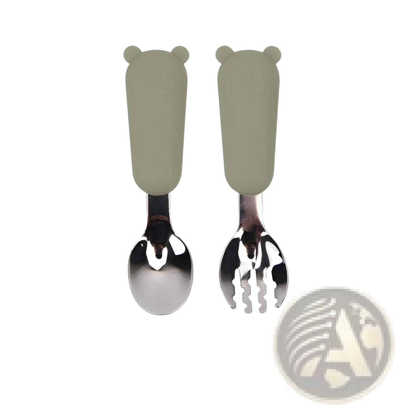 Silicone Baby Spoon and Fork Stainless Steel Cutlery Set