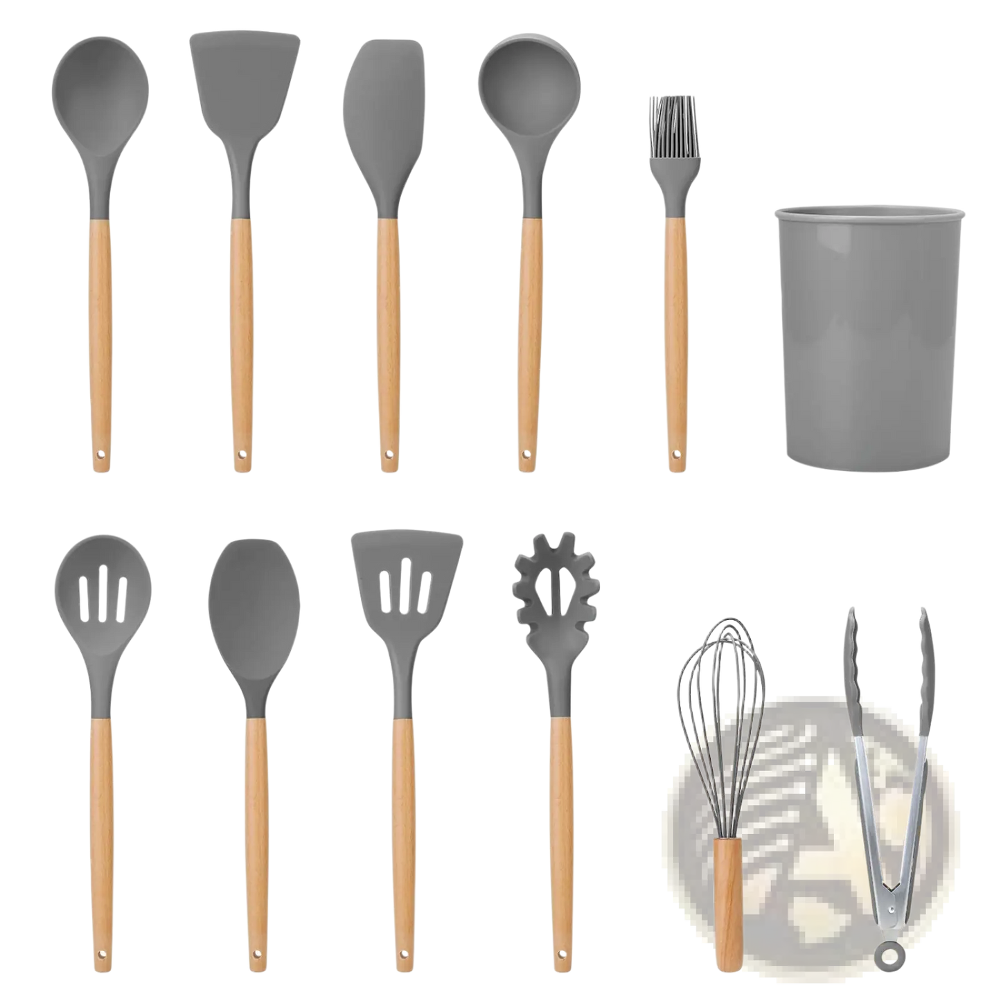 Silicone Cooking Utensil Set 11pc with Wood Handles
