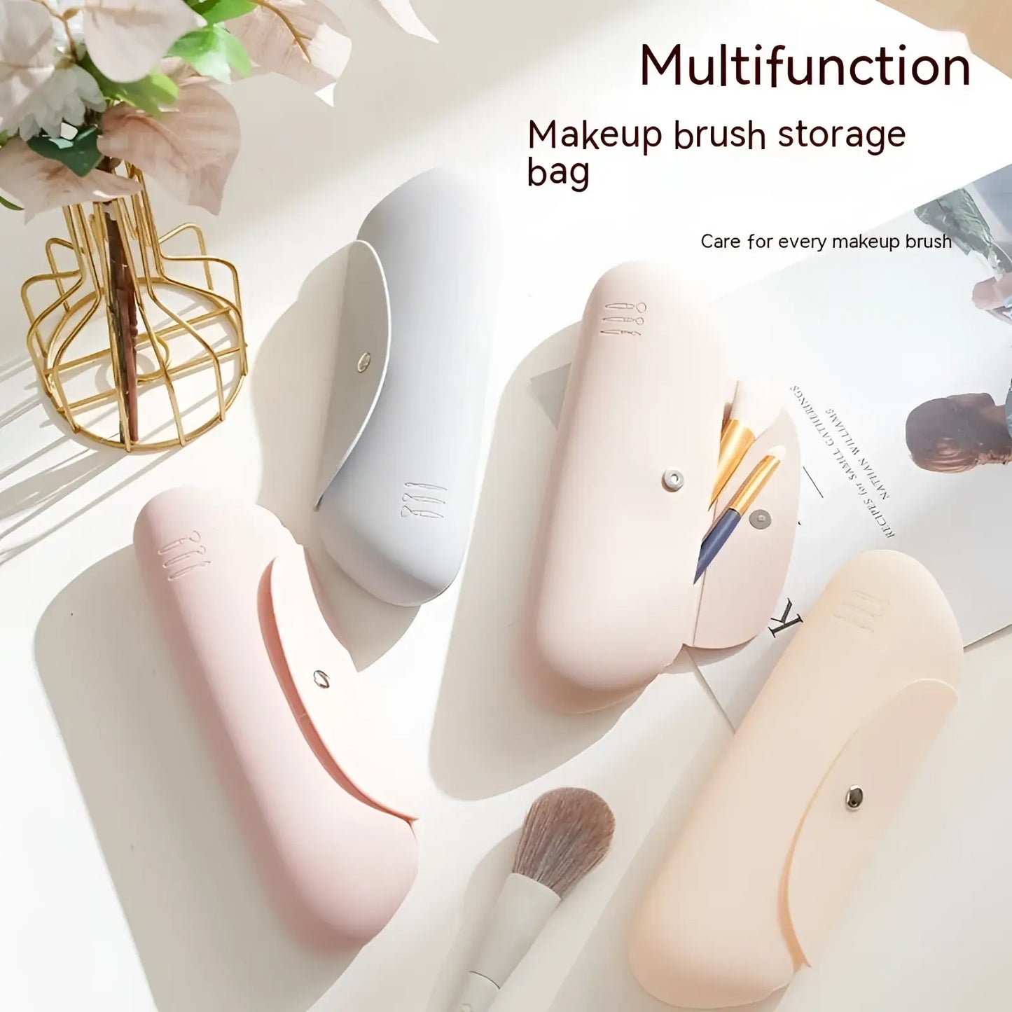Silicone Makeup Brush Travel Bag Pink Case