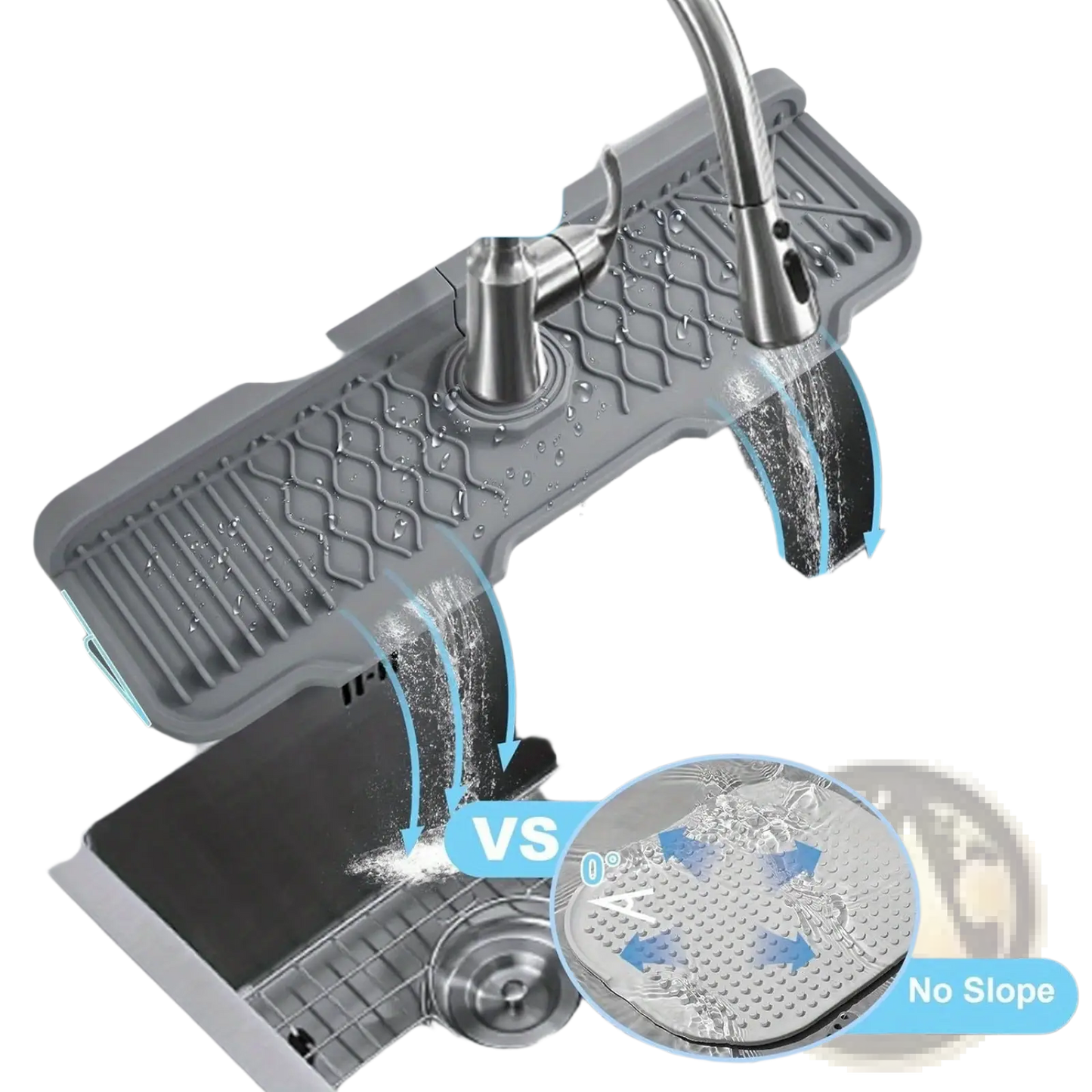 Silicone Self Draining Kitchen Sink Faucet Mat Gray