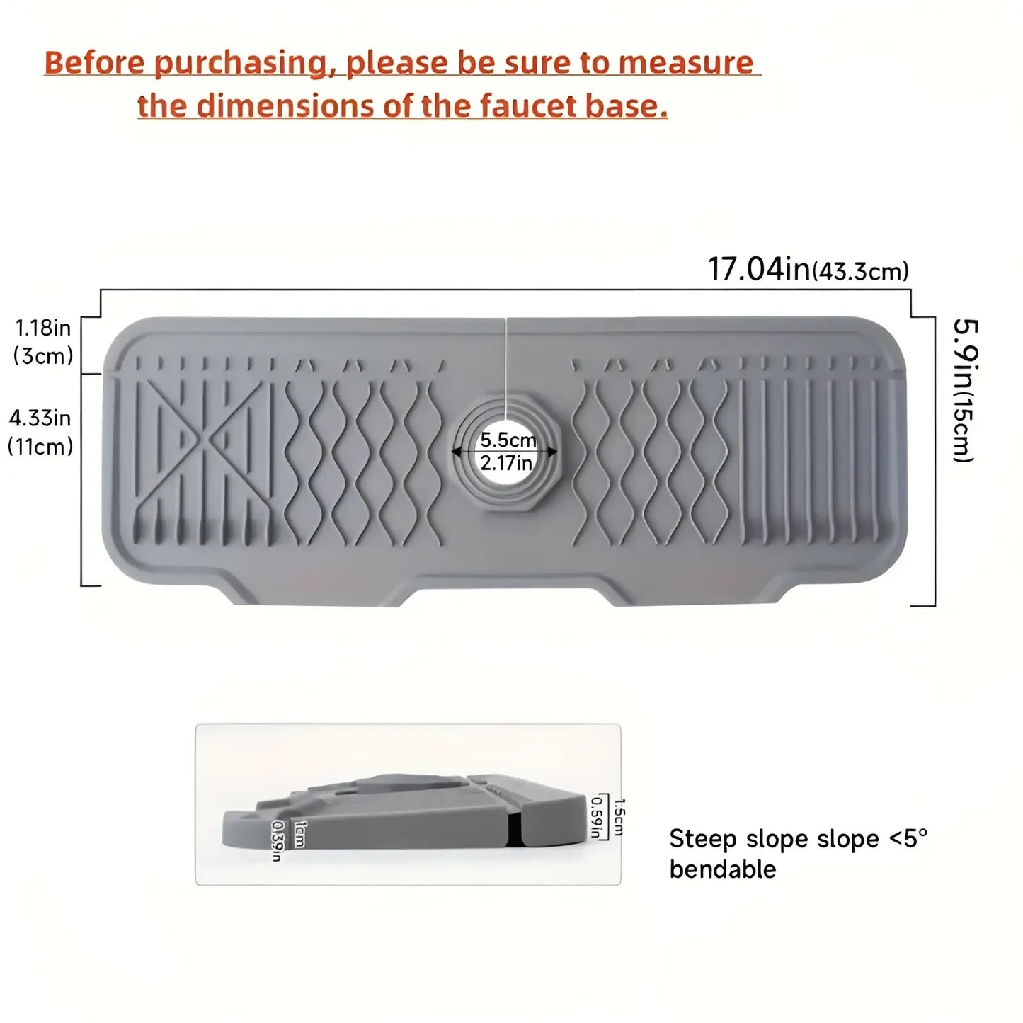 Silicone Self Draining Kitchen Sink Faucet Mat Gray