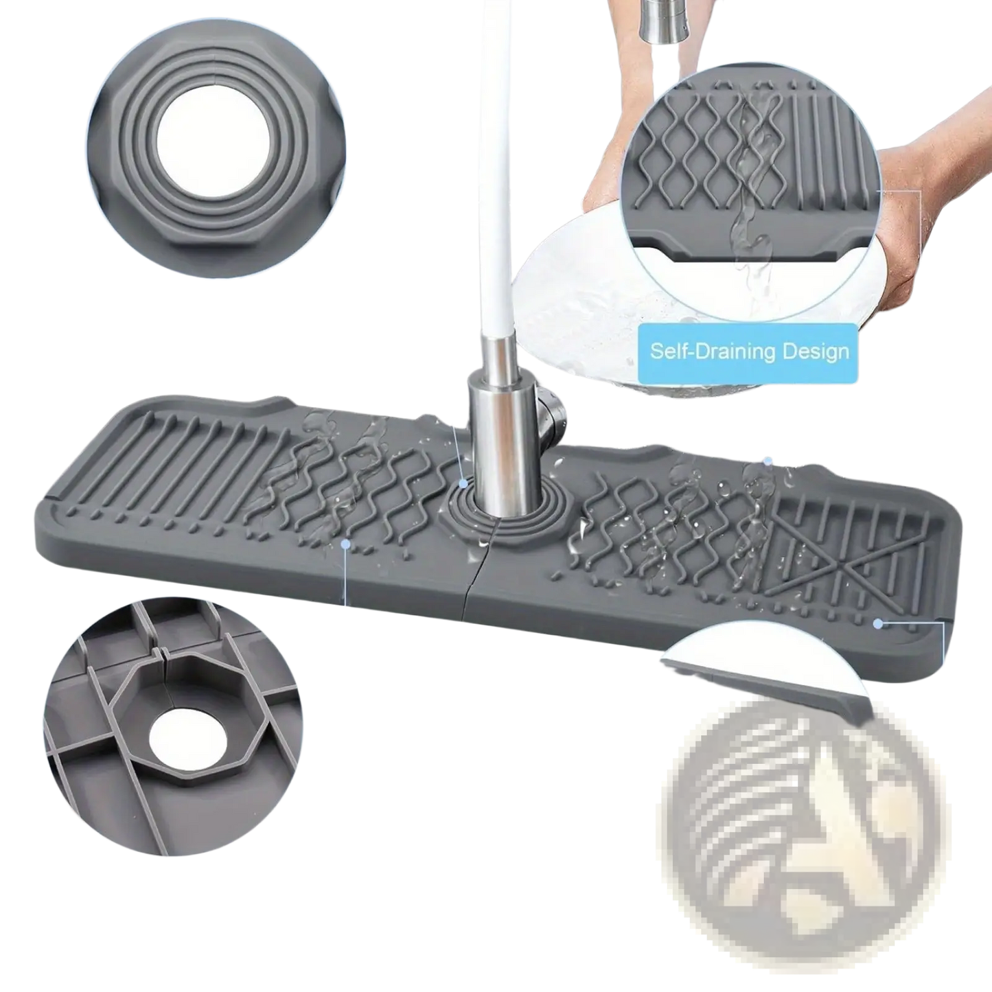 Silicone Self Draining Kitchen Sink Faucet Mat Gray