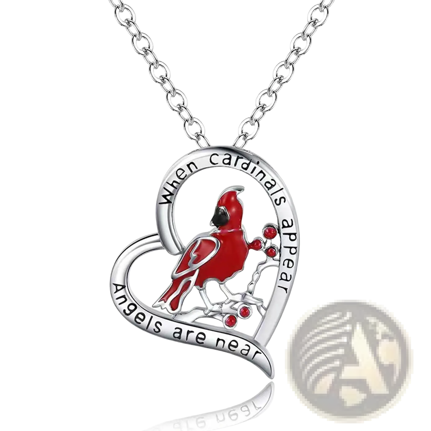Silver Cardinal Heart Engraved Pendant Necklace