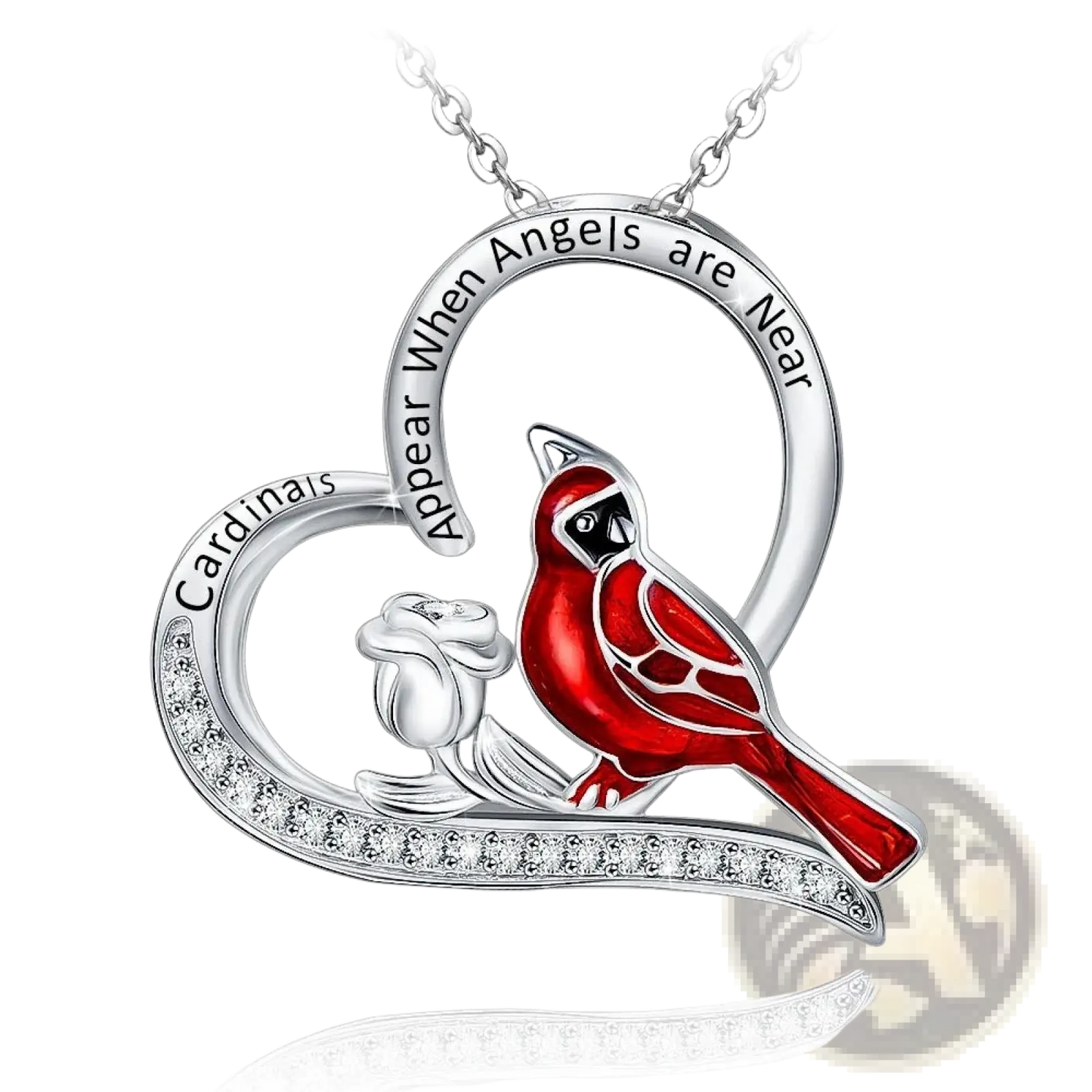 Silver Cardinal Heart Engraved Pendant Necklace