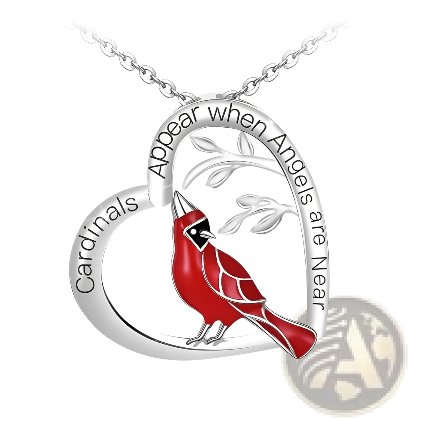 Silver Cardinal Heart Engraved Pendant Necklace