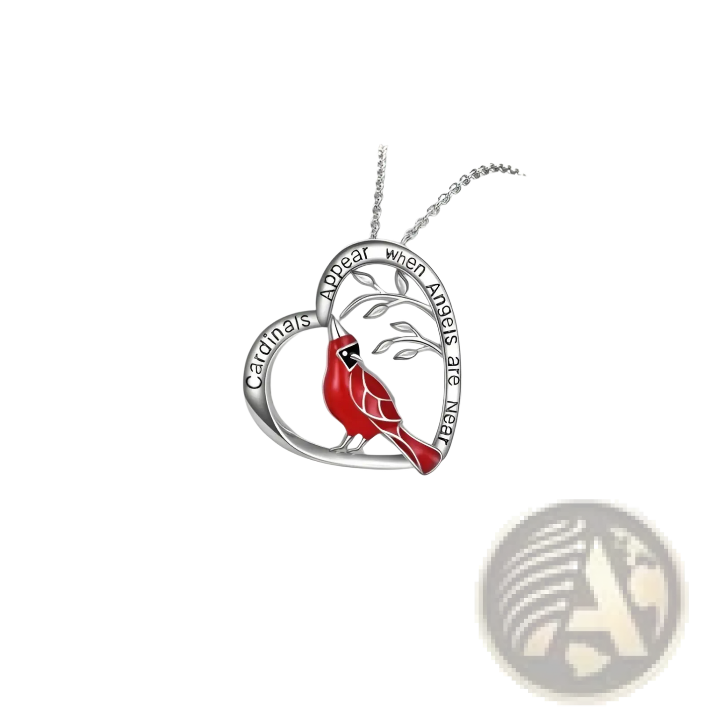 Silver Cardinal Heart Engraved Pendant Necklace