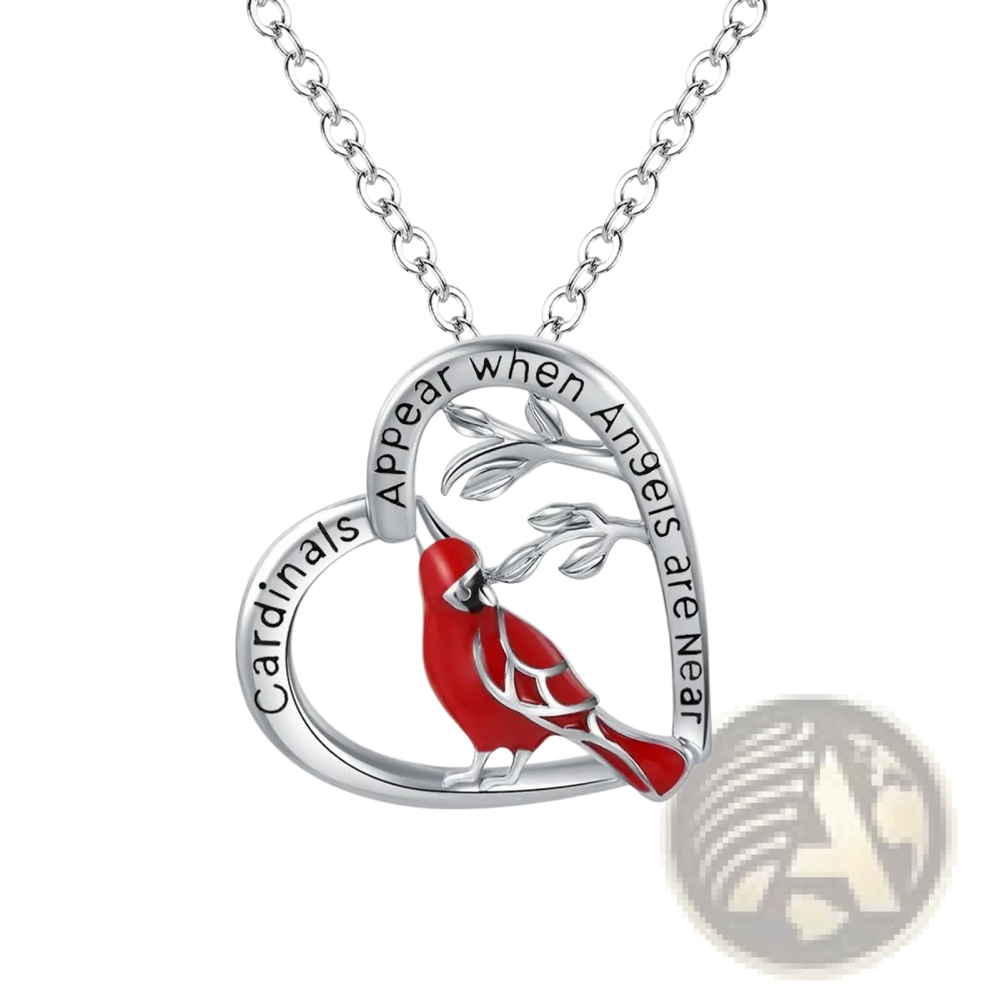 Silver Cardinal Heart Engraved Pendant Necklace
