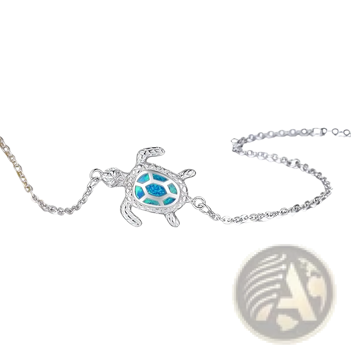 Silver Sea Turtle Opal Inlay Anklet