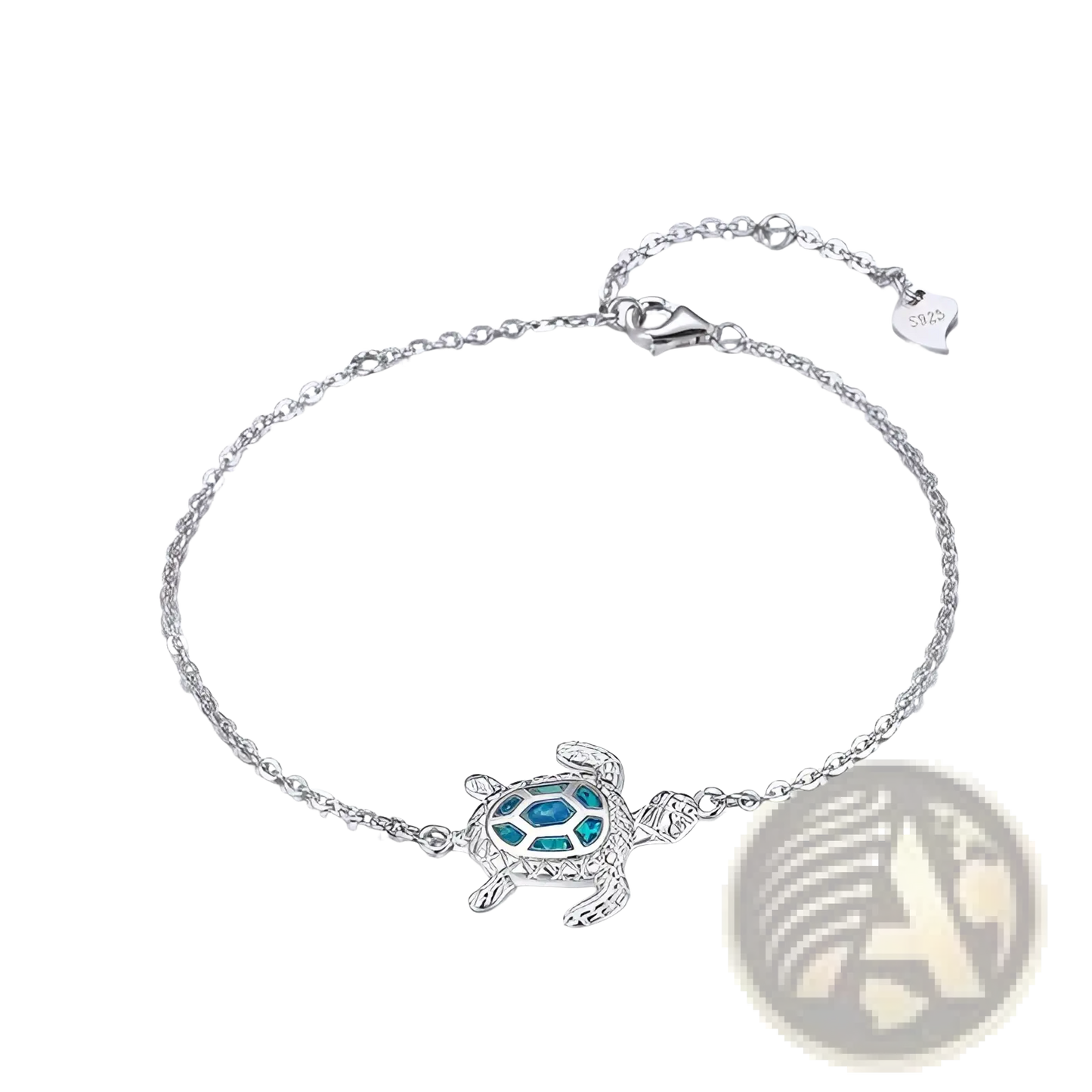 Silver Sea Turtle Opal Inlay Anklet