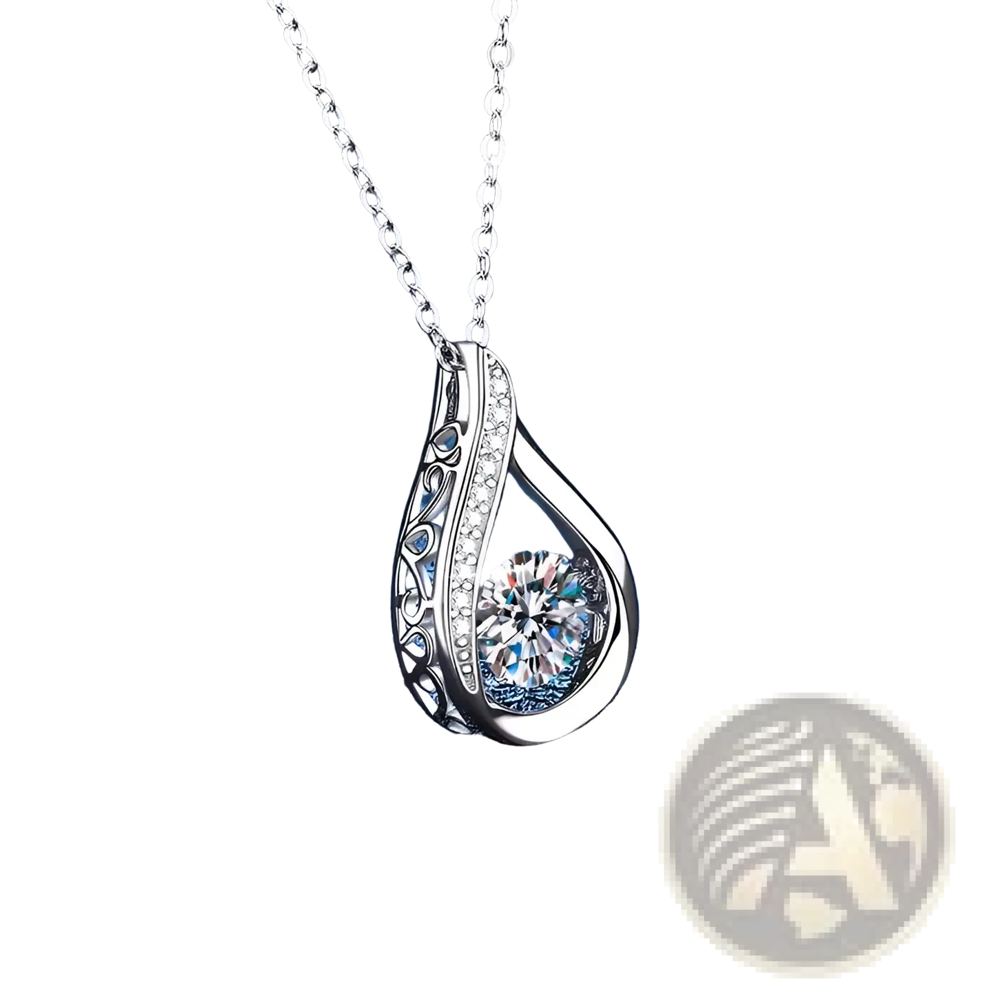 Silver Teardrop Crystal Pave Diamond Pendant Necklace