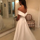 Off the Shoulder Satin a Line Wedding Gown with Sweep Train