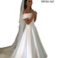Off the Shoulder Satin a Line Wedding Gown with Sweep Train