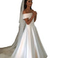Off the Shoulder Satin a Line Wedding Gown with Sweep Train