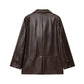 Women's Straight Brown Faux Leather Blazer