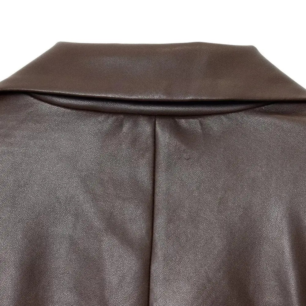 Women's Straight Brown Faux Leather Blazer