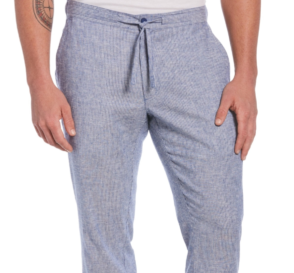 Cubavera Men's Pinstripe Drawstring Pants Blue Size Large