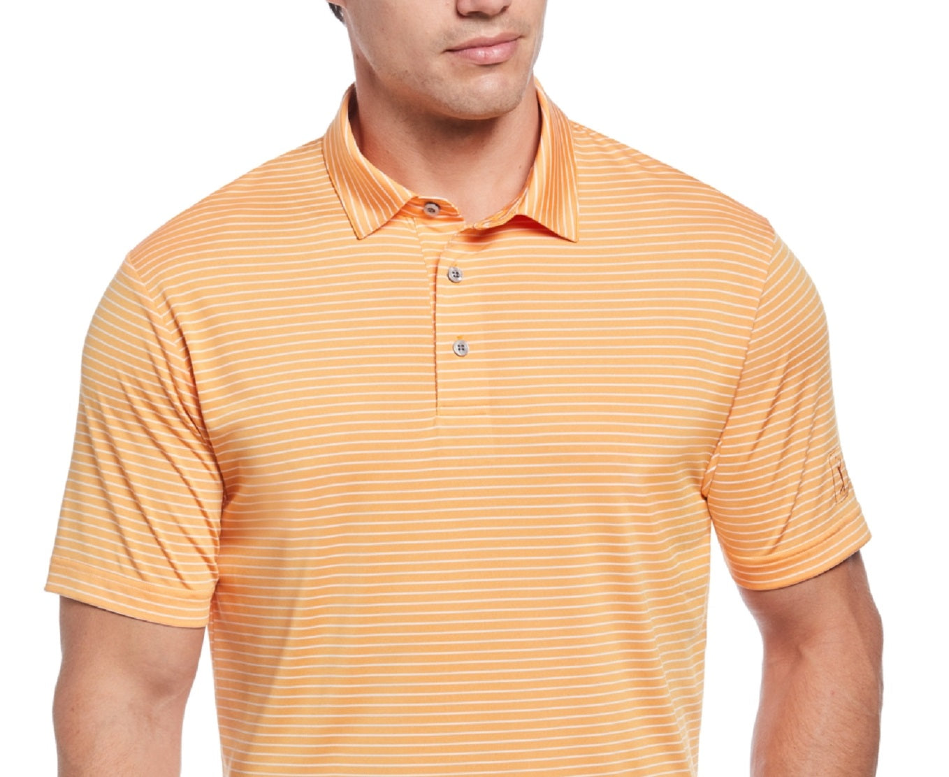 PGA Tour Men's Single Feeder Stripe Golf Polo Orange Size Medium