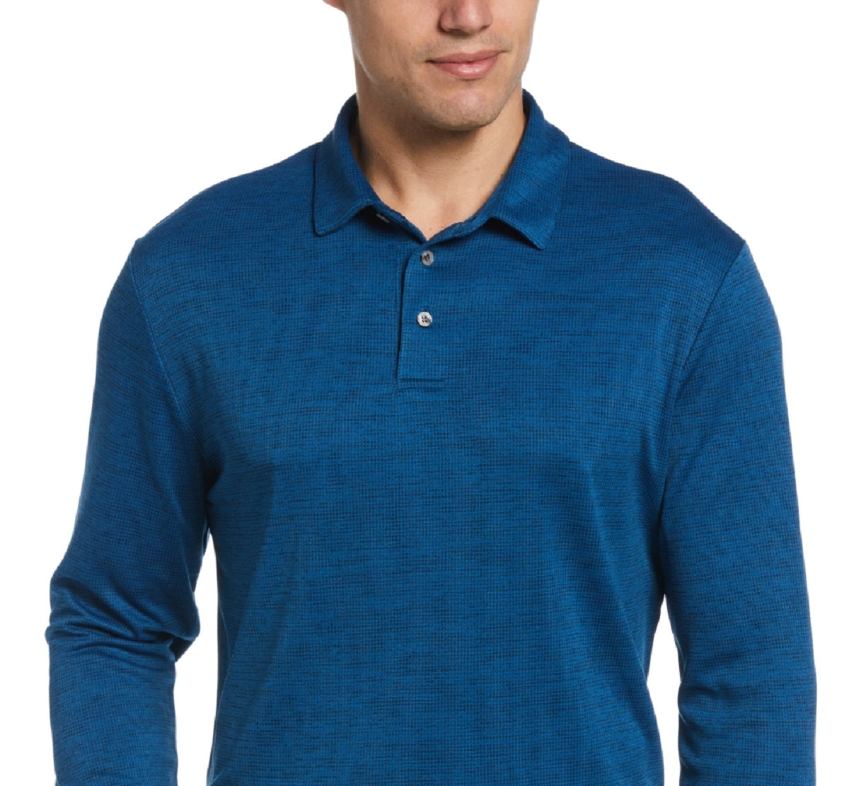 PGA Tour Men's Houndstooth Long Sleeve Golf Polo Shirt Blue Size Small