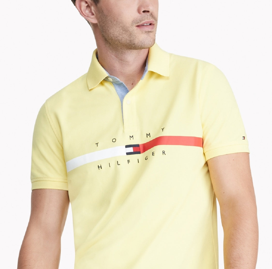 Tommy Hilfiger Men's Th Flex Nial Custom Fit Short Sleeve Polo Shirt Yellow Size X-Large