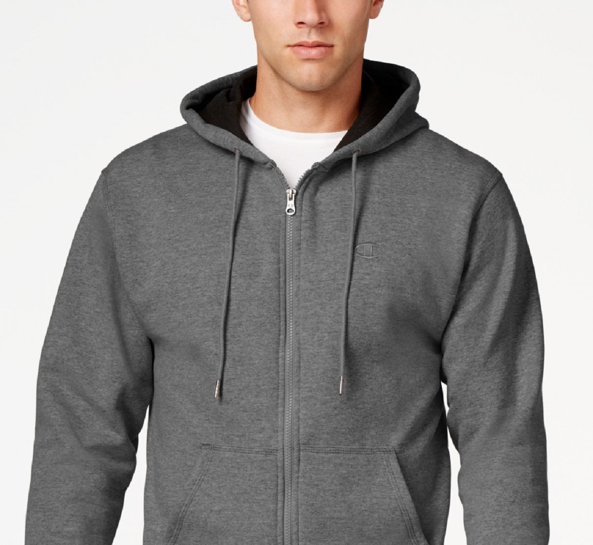Champion Men's Powerblend Fleece Zip Hoodie Gray Size Large