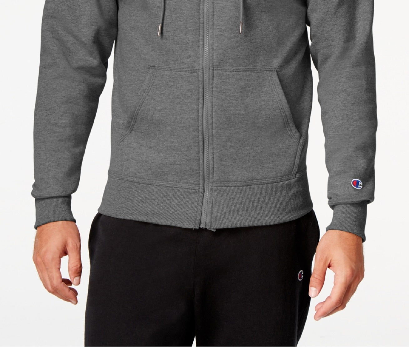 Champion Men's Powerblend Fleece Zip Hoodie Gray Size Large