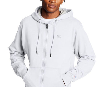Champion Men's Powerblend Fleece Zip Hoodie White Size Medium